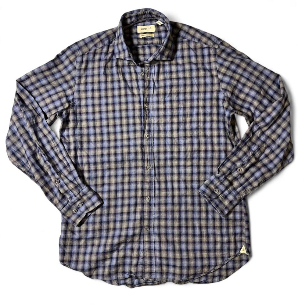 Borgo 28 Shirt Mens Size Medium Multicolor Check Button Up Made in Italy